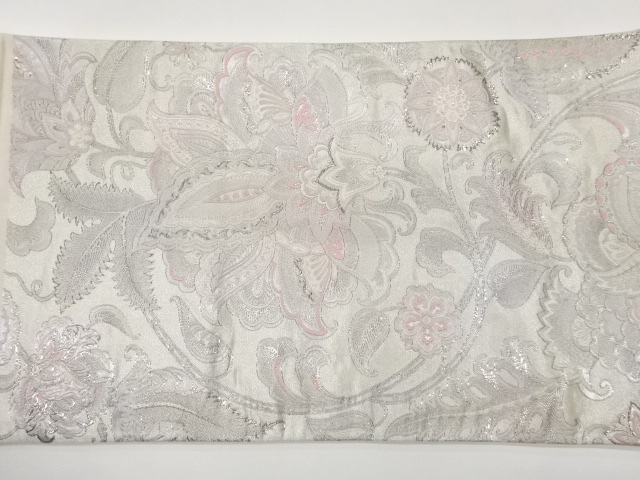  花唐草模様織出し袋帯